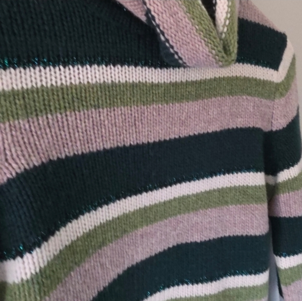 American Eagle M Y2K Preppy Rory Gilmore Striped Lambswool Knit Turtleneck - Picture 7 of 13